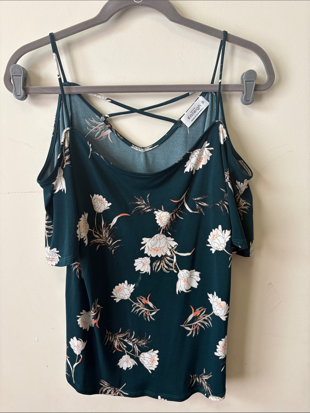Kaileigh Teal Floral Cold-Shoulder Cami